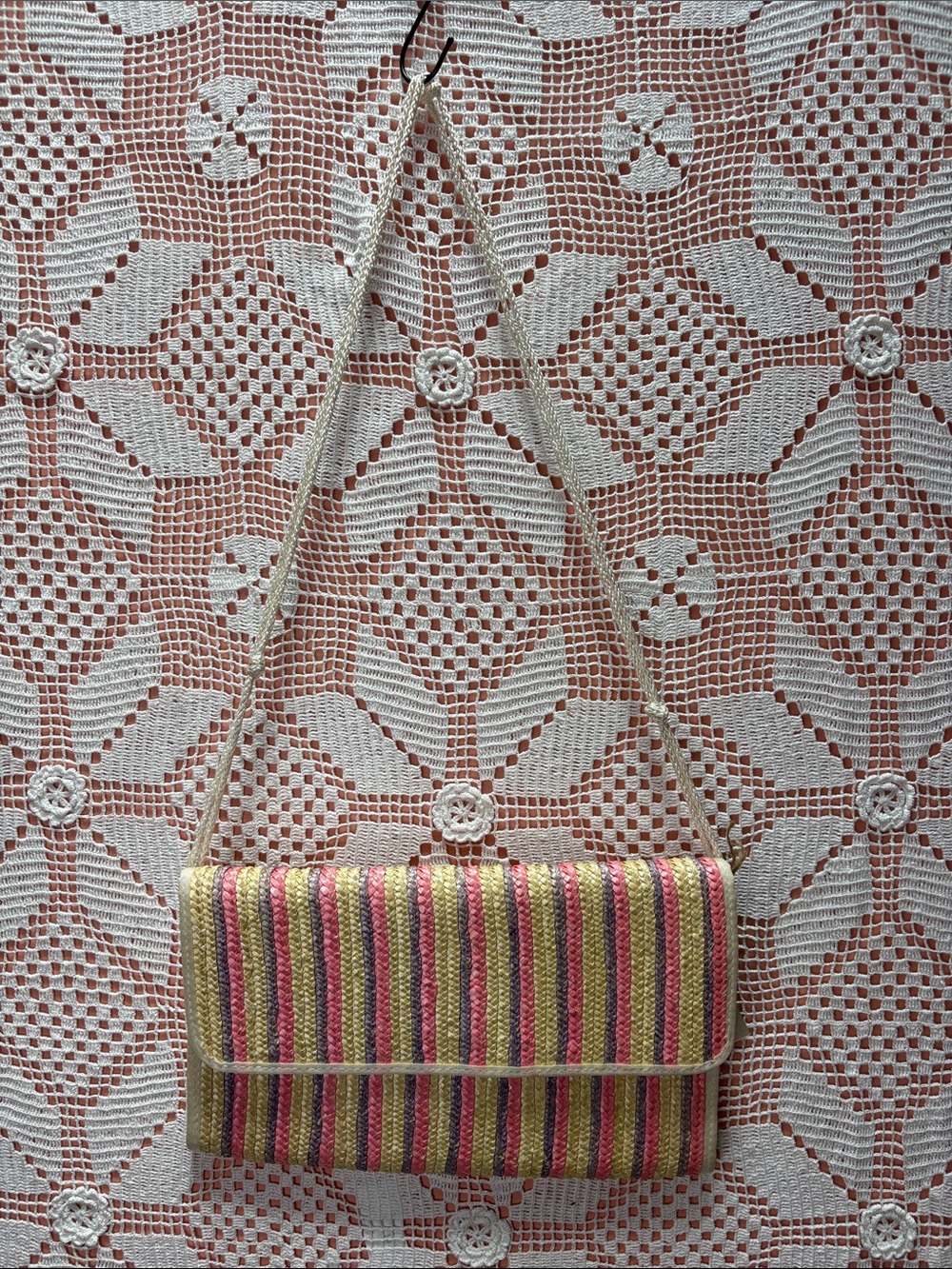 Striped Multicolor Straw Crossbody Clutch - Women Bags